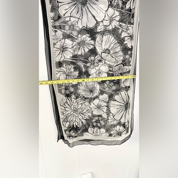 Brighton Black White 100% Silk Scarf Flower Butterfly Rectangle Sheer 64” X 19” - Picture 6 of 8